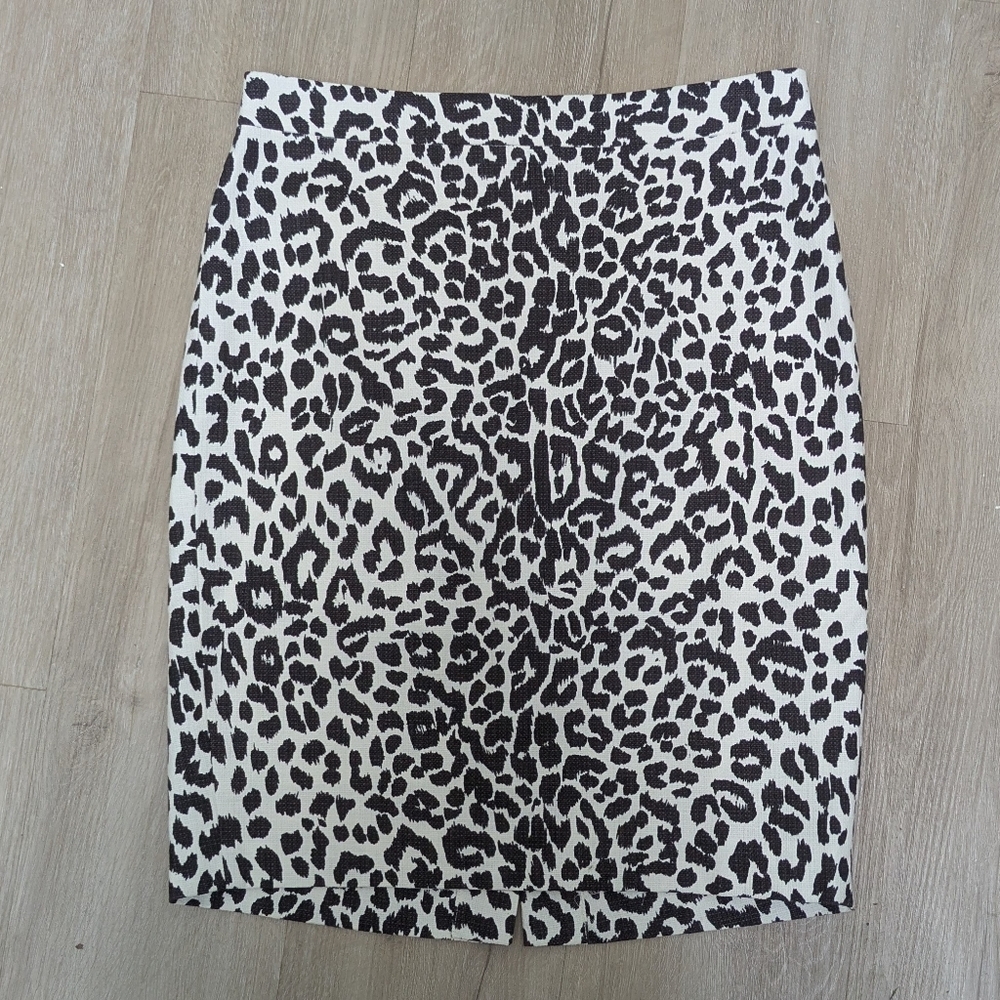 J. Crew Brown and White Animal Print Preppy Secretary Skirt 2 Business Casual
